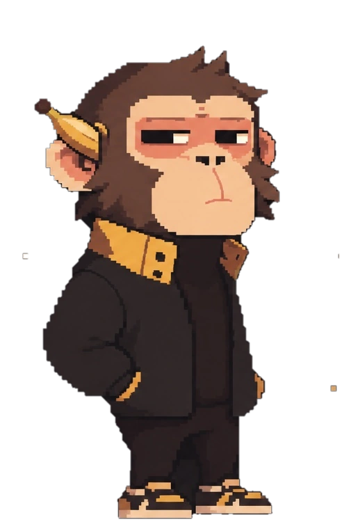 Pixel-art BANAPE standing with a banana behind his ear